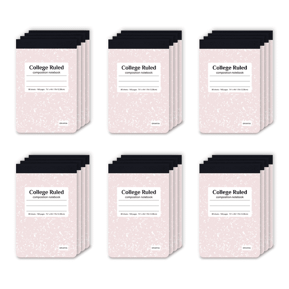 ONAVIA Composition Notebook College Ruled, 24 Pack, 160 Pages/80 Sheets, 7-1/2 x 4-7/8, Marble Composition Books Bulk for Students, Hard Cover, Pink