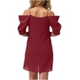 thumbnail image 4 of ClodeEU Women's Plus Size Off Shoulder Short Sleeve Dresses ,Causal Loose Summer Dress Wine,Womens Plus XXL, 4 of 5