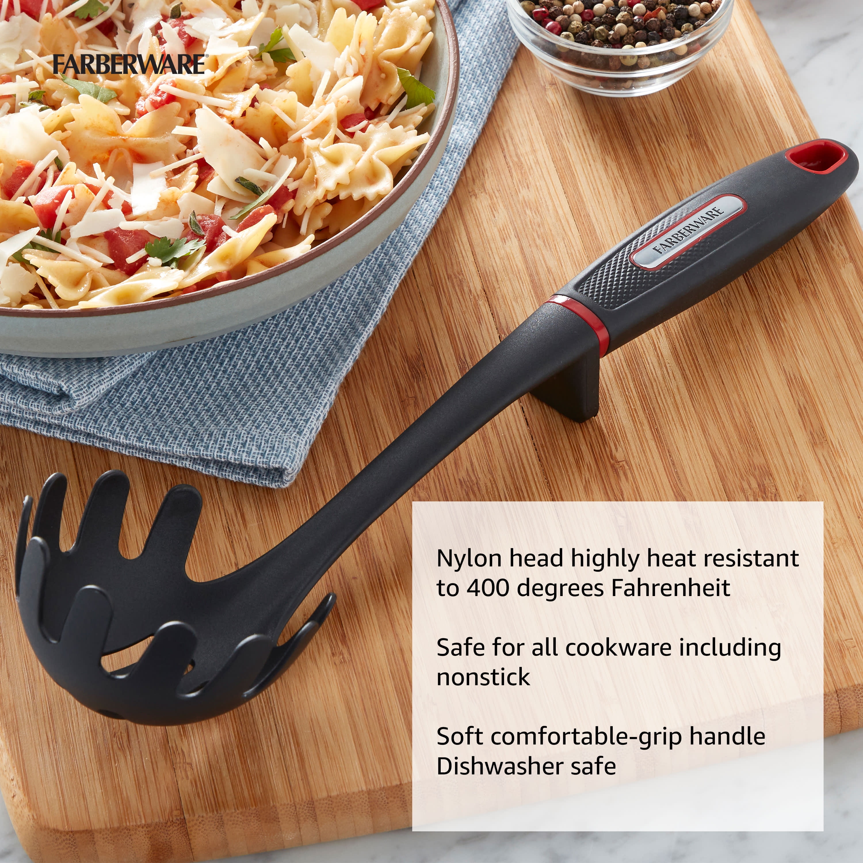 (2 pack) Farberware Soft Grips Plastic Pasta Server Black