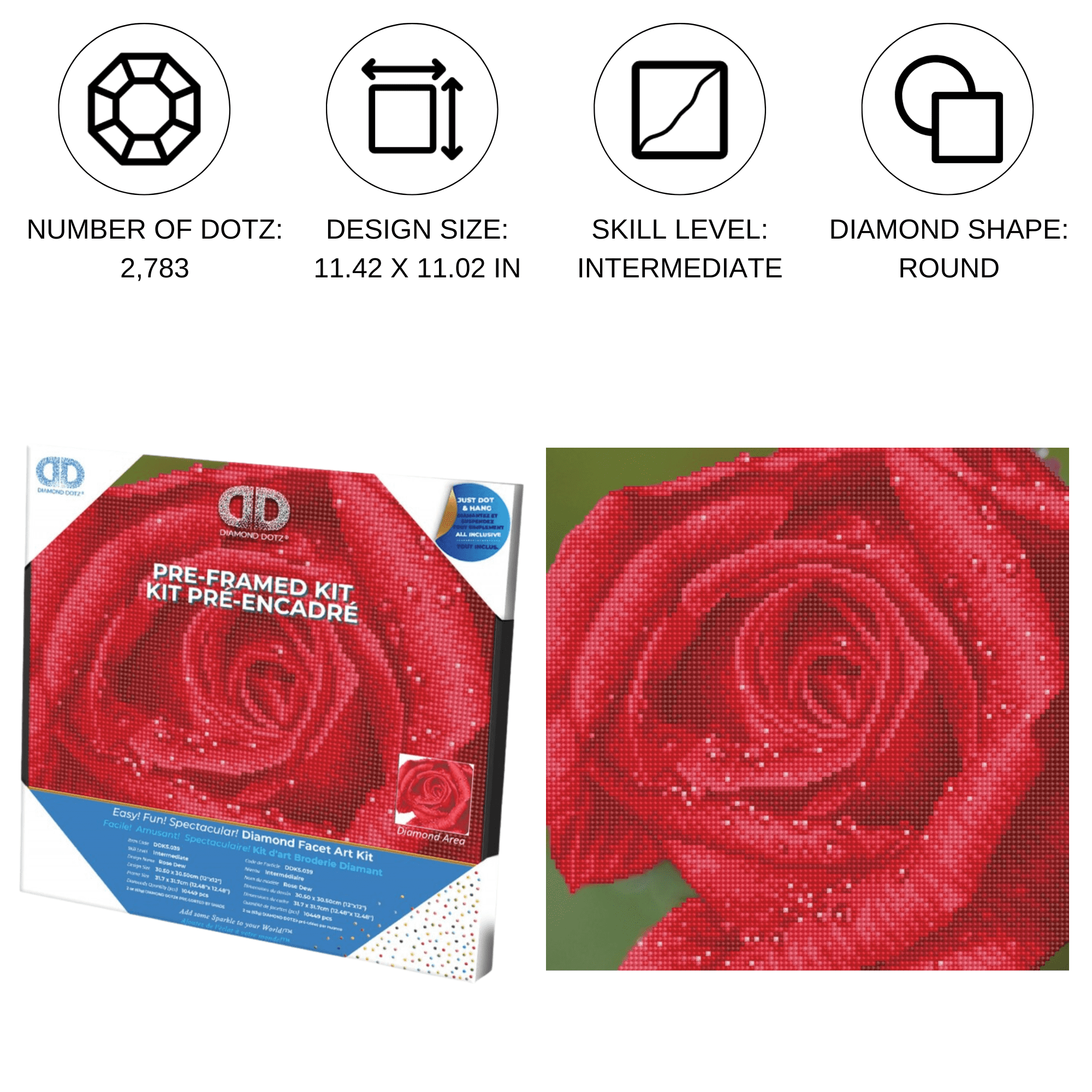 Diamond Dotz Rose Dew with Frame Flower Diamond Painting Kits for Adults - Diamond Art Kits a Relaxing Creative Craft Kit with Dotz Gems  12"x12"