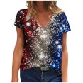 thumbnail image 2 of Fartey 4th of July T Shirts for Women 2025 Dressy Casual V Neck Tops Fashion American Flag Shinny Graphic Tees Summer Short Sleeve Patriotic Shirts Blue L, 2 of 8