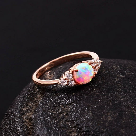 Vintage White Opal Gemstone Ring, Round Shape, 925Silver, Promise Ring, Dainty Ring, Art Deco, Unique Anniversary Ring Gifts For Her .