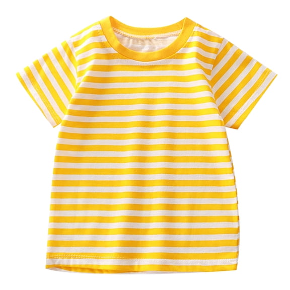 Glisme Boys Graphic Tees Summer Kids Children'S Short Sleeved Striped T Shirt Boys And Girls Top Baby Base Shirt Tee Yellow T-Shirt Size 8-10 Years