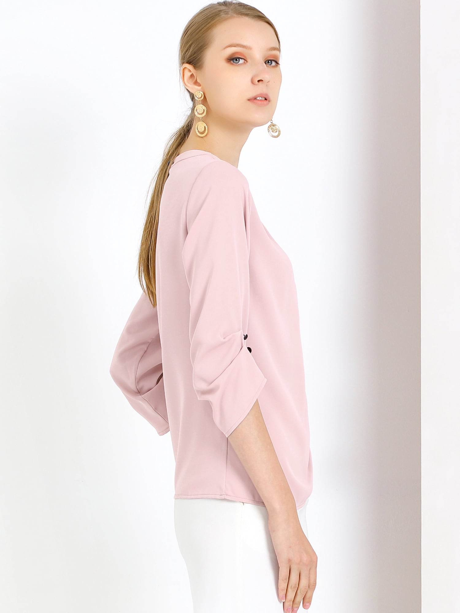 DARING DIVA 3/4 Sleeve Round Neck Keyhole Pleated Tops 3XL Pink