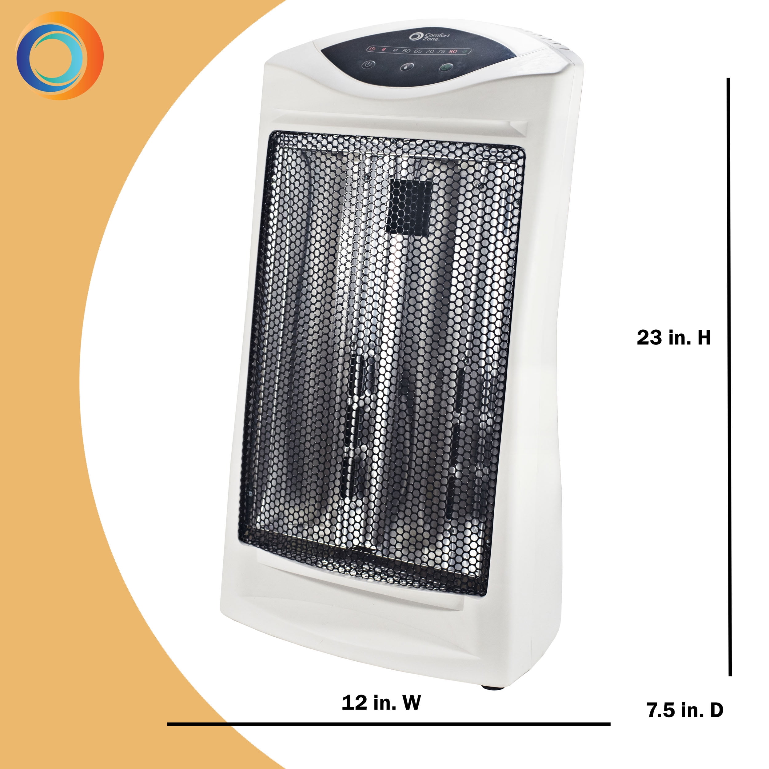 Comfort Zone 750/1,500-Watt Energy Save Digital Radiant Tower Heater with Overheat Sensor and Power Indicator Light, White