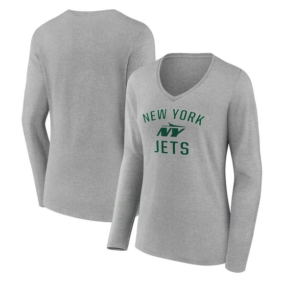 Women's Gray New York Jets Victory Arch Long Sleeve V-Neck T-Shirt
