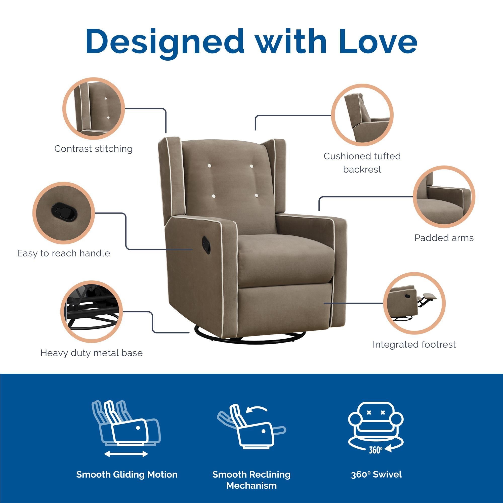Baby Relax Mikayla 4-in-1 Nursery Swivel Glider Rocker Recliner