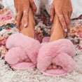 thumbnail image 3 of ELElax Women's Cross Band Slippers Fuzzy Soft House Slippers Plush Furry Warm Cozy Open Toe Fluffy Home Shoes Comfy Indoor Outdoor Slip On Breathable， Pink, 3 of 8