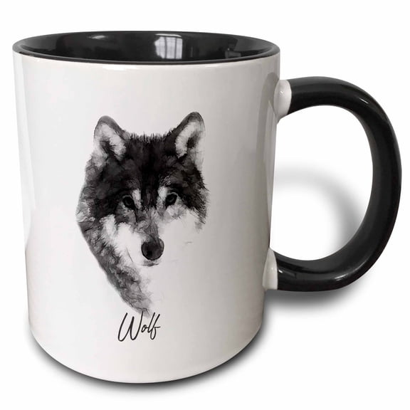 3drose, Grey Wolf Wild Animal Portrait. Elegant Gift for Nature Lovers, 15oz Two-tone Black Mug