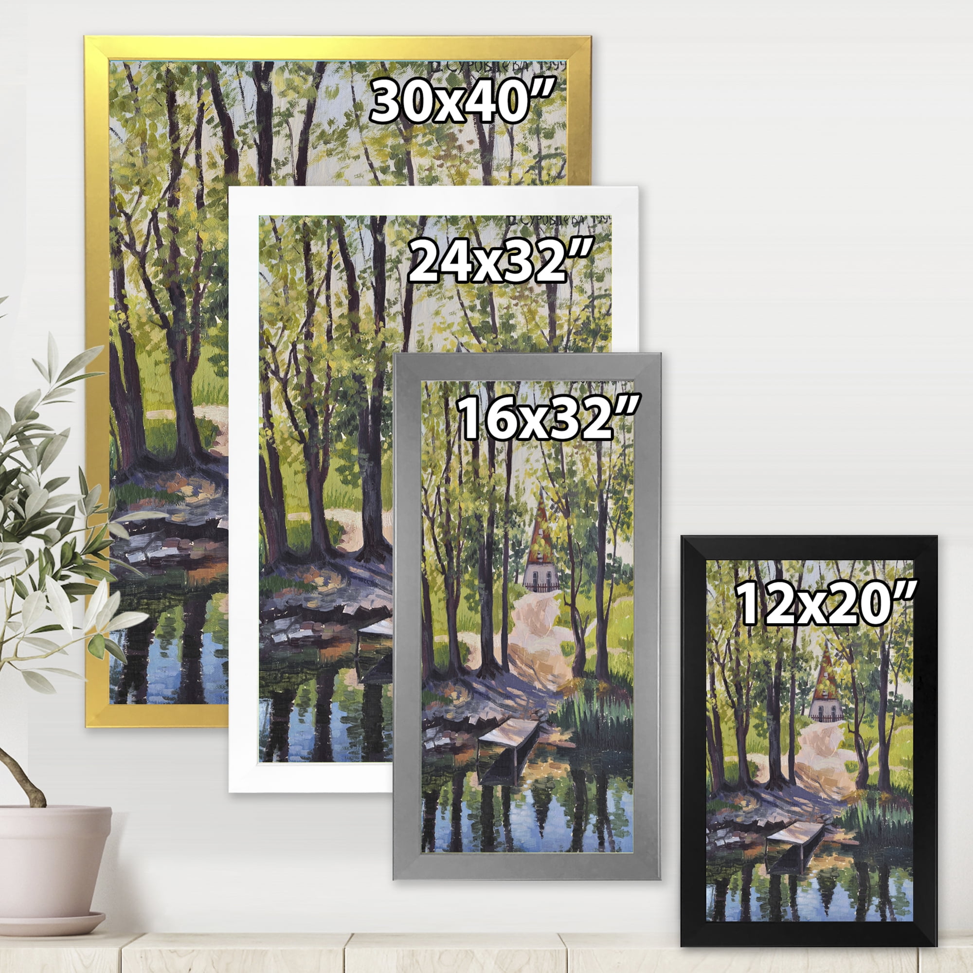 Designart 'Mysterious Countryside House By The River In The Woods' Lake House Framed Art Print