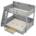 thumbnail image 5 of Twin Over Full Bunk Bed with 6 Storage Shelves & Charging Station, Solid Wood Bunk Beds with Under-bed Drawer and LED Lights, Safety Full-length Guardrails, Grey, 5 of 9