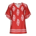 thumbnail image 3 of Antqov 3/4 Length Sleeve Womens Tops, Fashion Print V Neck Bohemian Shirt Relaxed Fitting Top, Daily Trendy Vintage Comfy Loose Summer Beach Blouses, 3 of 5