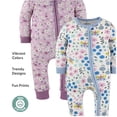 thumbnail image 3 of The Peanutshell Blissful Florals Baby Pajamas, Footless Baby Sleepers, Pink-Purple-Blue, 6-9 Months, 2-Pack, 3 of 5