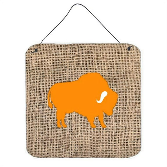 6 x 6 in. Buffalo Burlap and Orange Aluminium Metal Wall Or Door Hanging Prints