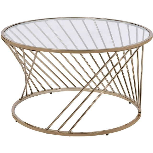ACME Table Basse Ronde en Verre Bluelipe en Or et Champagne