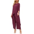 thumbnail image 4 of INSPIRE CHIC Women's 2 Piece Chiffon Sets Summer Dressy Pantsuits High Low Top Pants Set Formal Wedding Guest Outfit S Deep Burgundy, 4 of 6