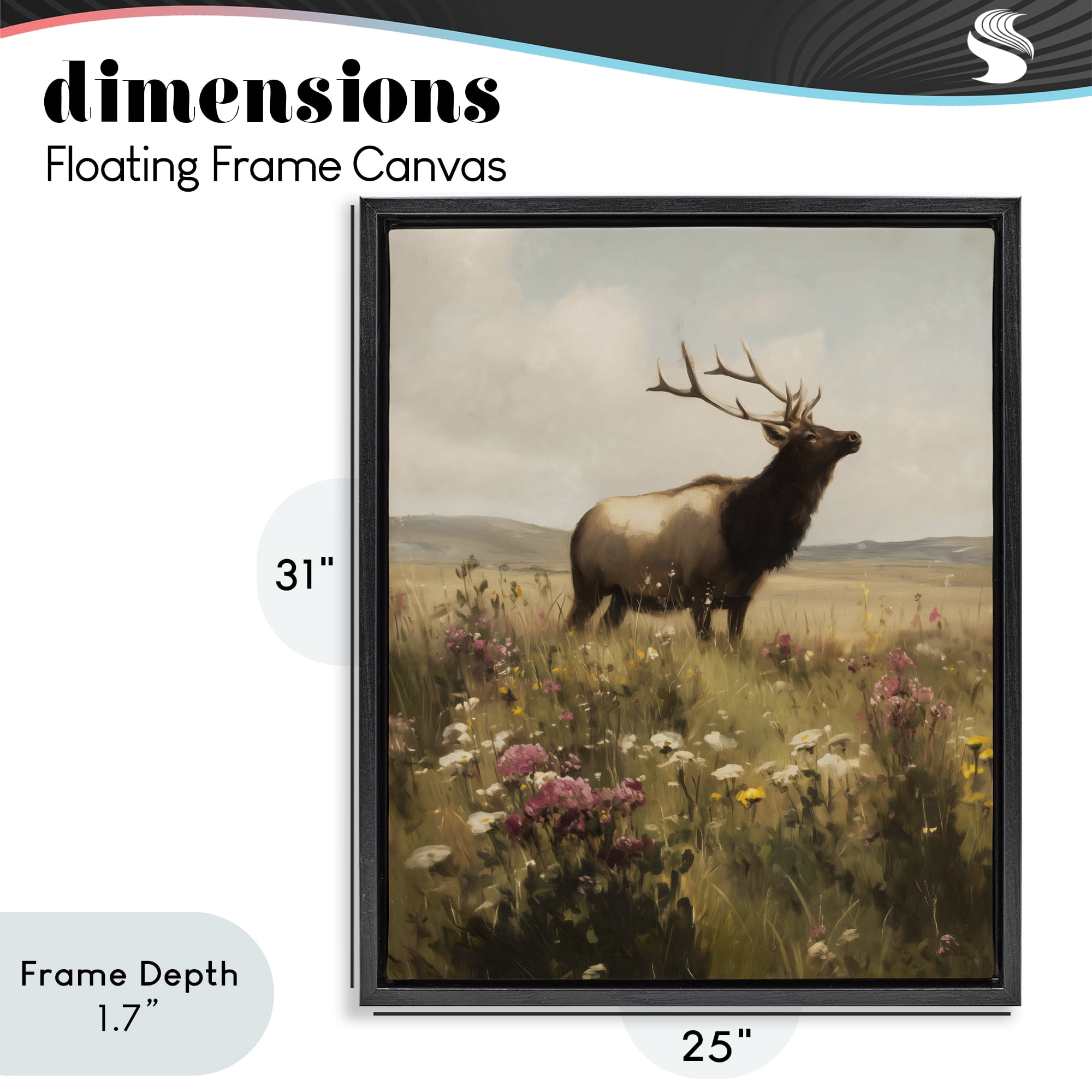 Stupell Industries Elk in the Wildflower Meadow Black Framed Floater Canvas Wall Art, design by Arlington Prints