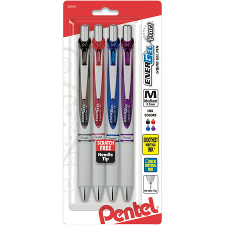 Pentel EnerGel Pearl Retractable Liquid Gel Pen, Needle Tip (0.7mm) Medium Line, Assorted Ink,