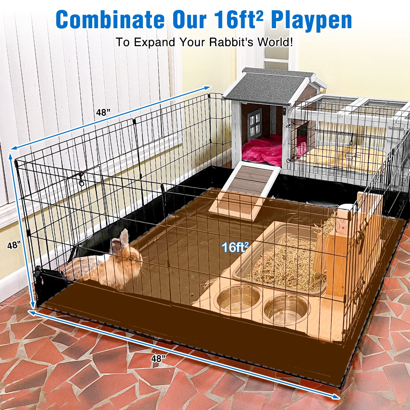 Suumerpety Rabbit Hutch Indoor Rabbit Cage Outdoor Bunny House with Wheels,No Leak Pull Out Tray