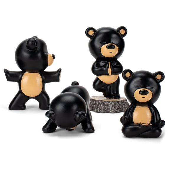 Class Collections Yoga Black Bear 4 inch Resin Stone Collectible Figurines Set of 4