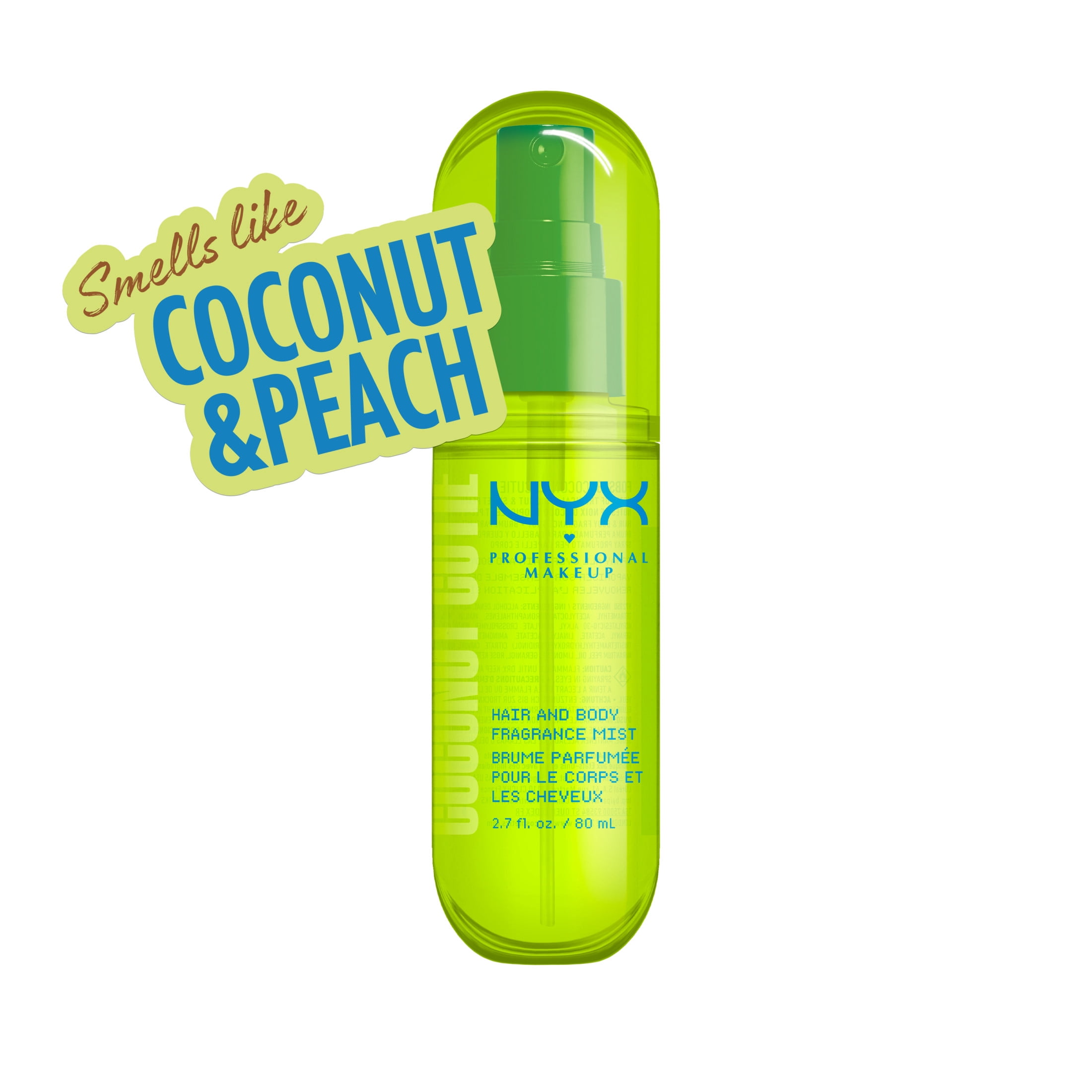NYX Professional Makeup Fat Oil Tropical Coconut Peach Body Spray Hair Mist, Coconut Cutie, 2.7 fl oz