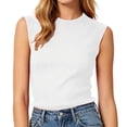 thumbnail image 5 of Oiangi Tank Top Women Crew Neck Ribbed Knit Sleeveless Shirts Casual Dressy Going Out Tanks White S, 5 of 7