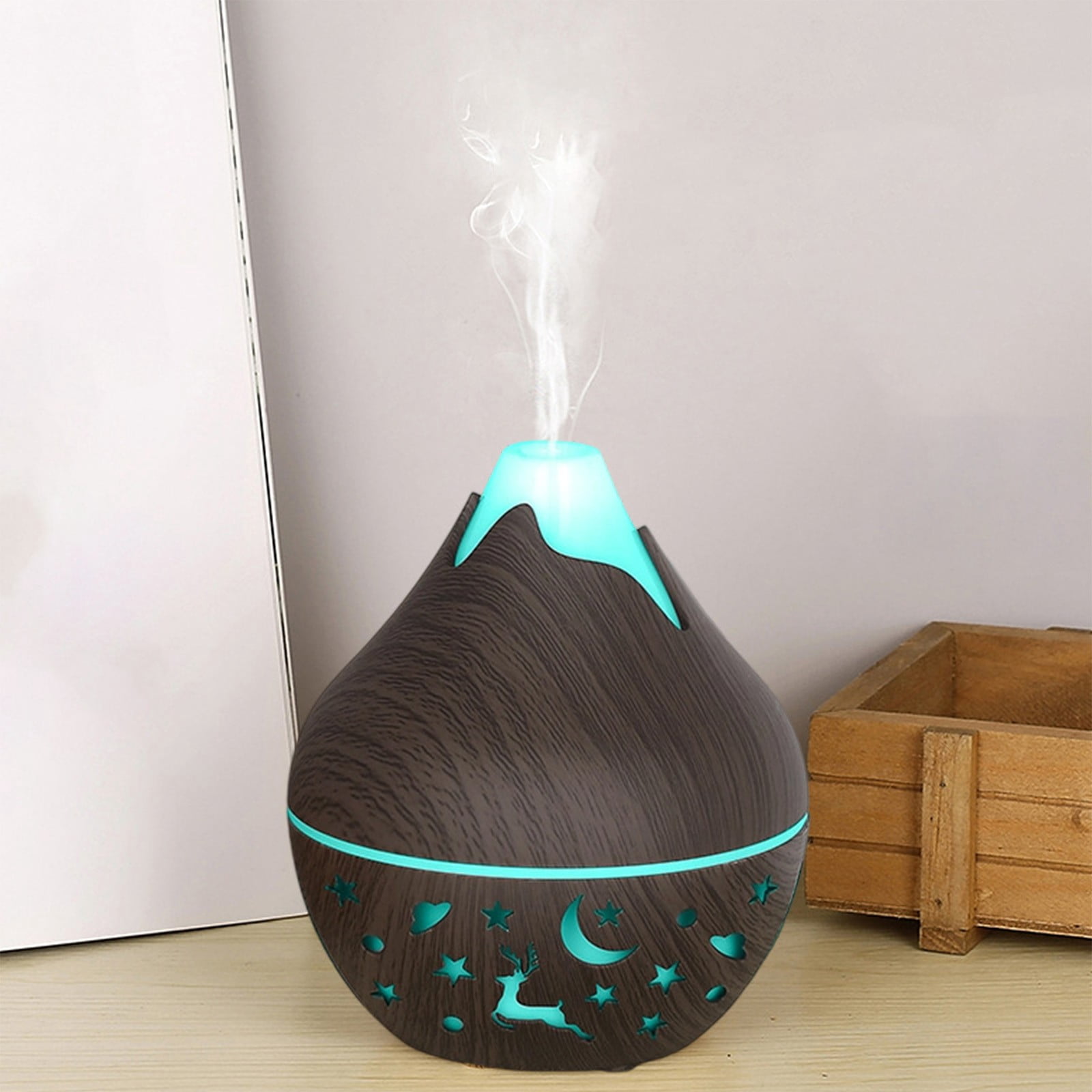 HengDidi Mini Wood Grain Humidifier with Color-Changing Night Light - USB Powered Aroma Diffuser for Oils - Silent Operation for Bedroom or Office - Portable Mist Device