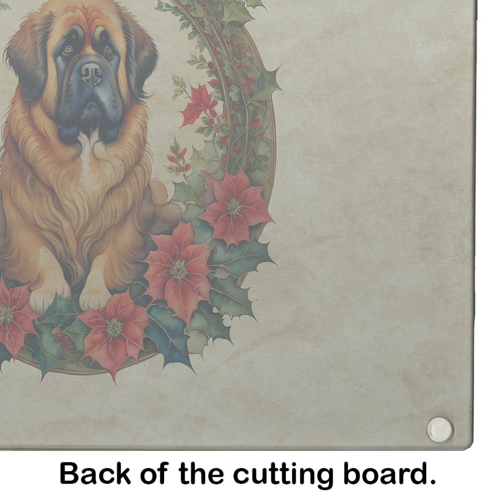 Tibetan Mastiff Christmas Flowers Glass Cutting Board 12 in x 15 in