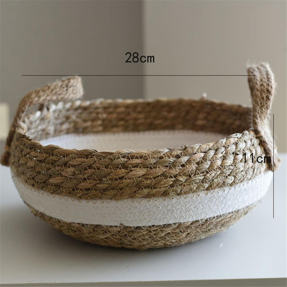 Topumt Woven Round Seagrass Basket Tray for Home, Decorative Storage