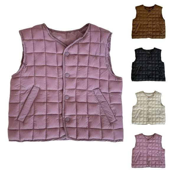 Children'sLightweight Vest Winter Boys Girls 3-15Years Casual Sleeveless V-Neck Solid Color Warm Padded Jackets Vest with Pockets
