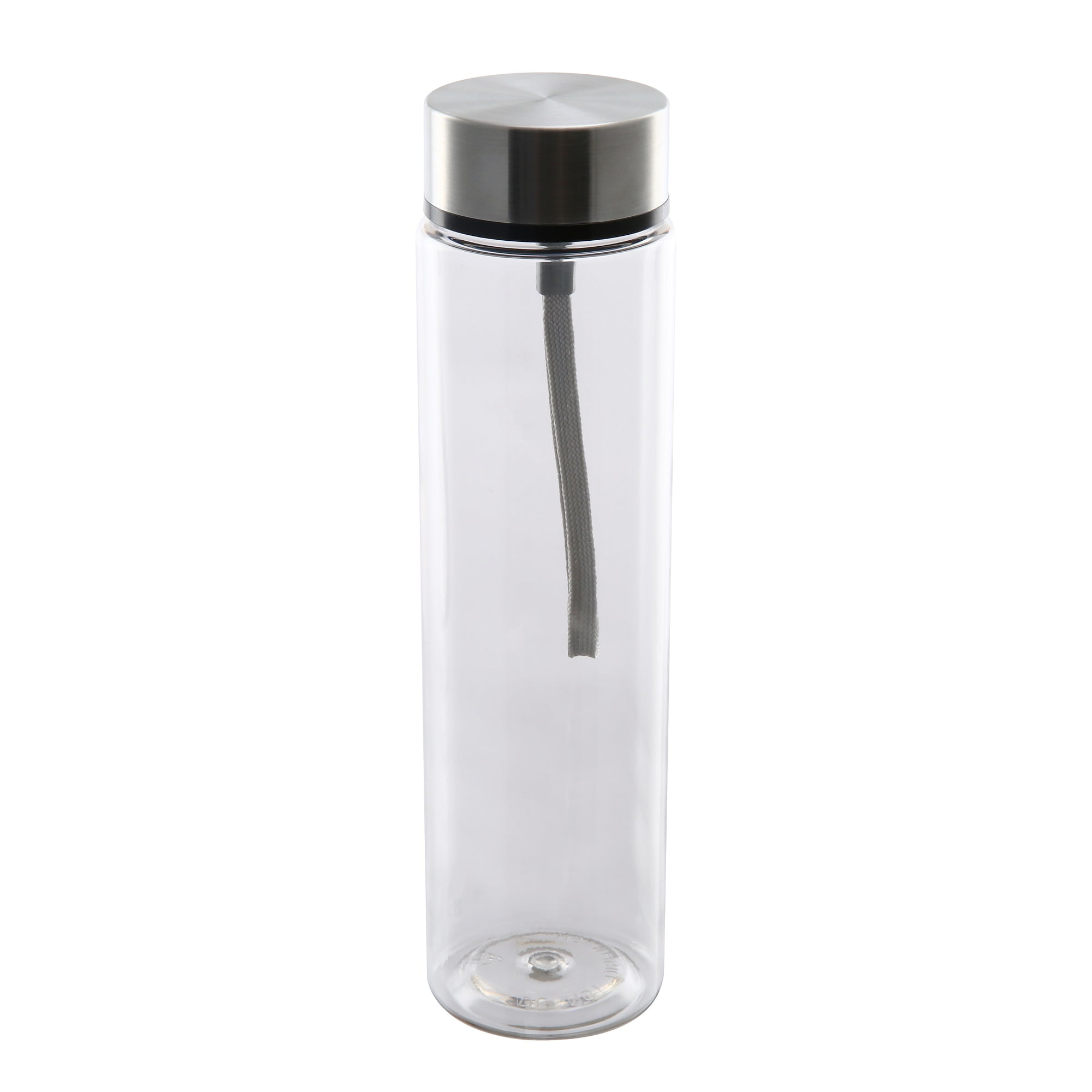 Mainstays 18 oz Plastic Clear Water Bottle Stainless Steel Screw Cap Lid with Strap, 1 Each Included