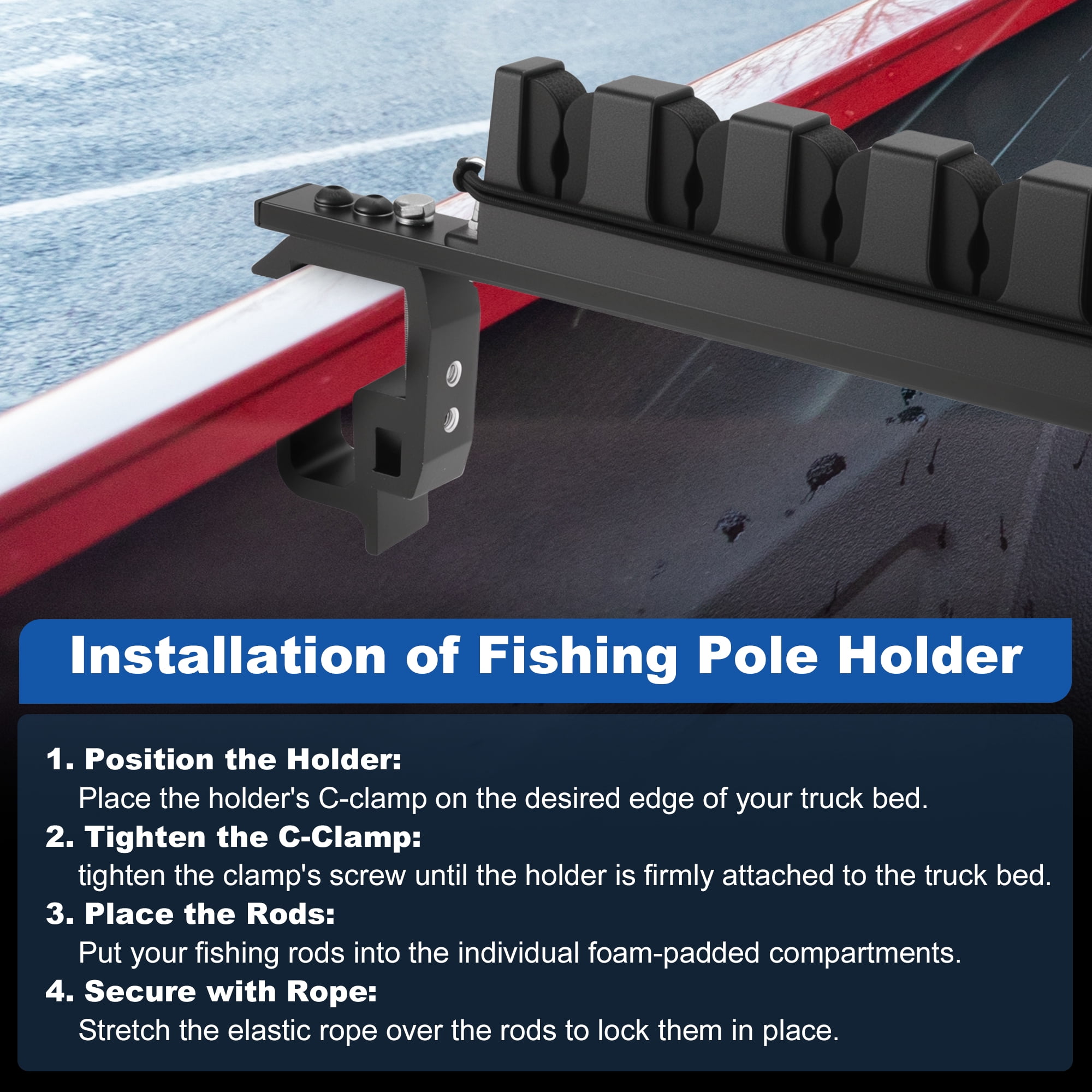 Unique Bargains Fishing Rod Holder with C-Clamp Mount Light Black