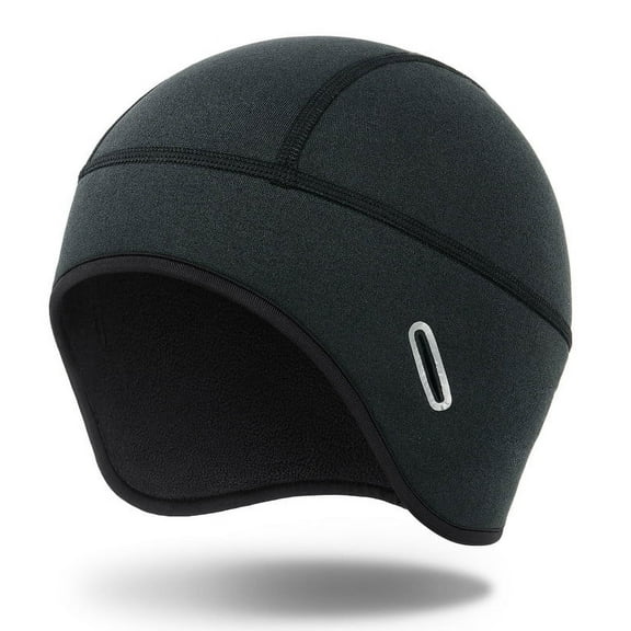 MELASA Winter Skull Cap, Fleece Lined Helmet Liner Warm Cycling Cap with Glasses Holes, Thermal Hat Beanie for Men Women (Black)