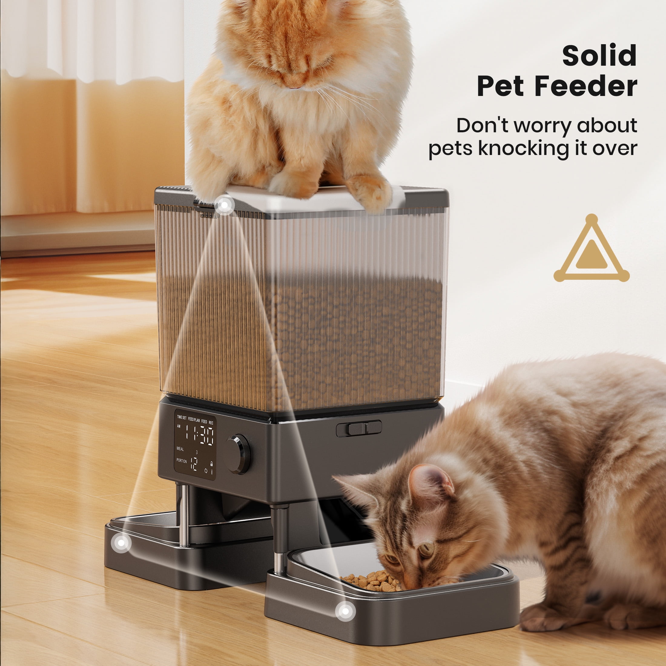 Oneisall 5L/20 Cups Automatic Cat Food Dispenser for 2 Cats/2 Small Dogs, PFD-002 Automatic Cat Feeder with 1 Desiccant Bag, Cat Feeders Automatic Cat Food, Timed Cat Feeder for Pet Dry Food - Black