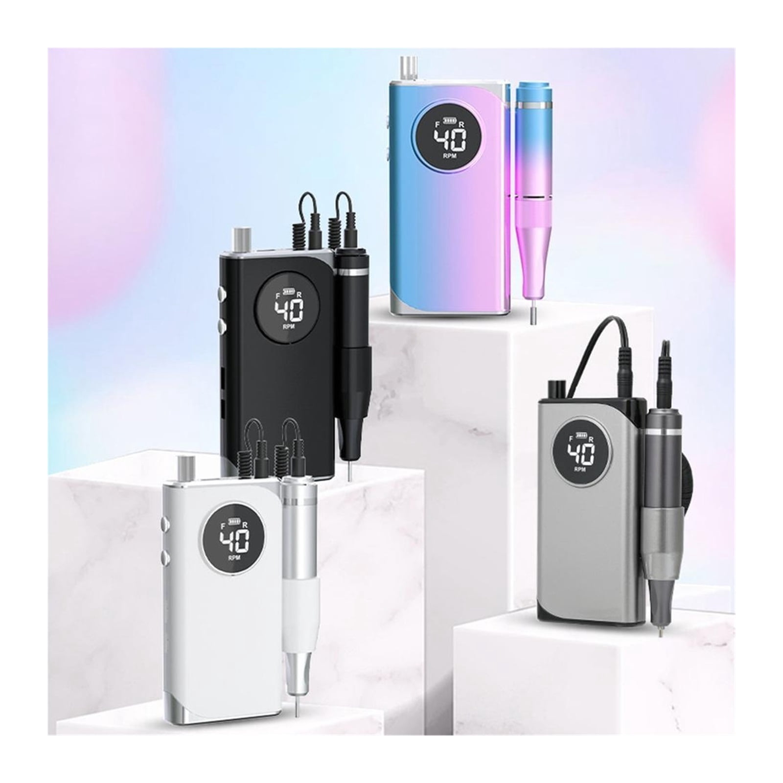 Electric Nail Drill Machine, 40000 Rpm Portable Professional Rechargeable Stable Low Noise Aluminum Alloy Nail Drills ,Low Noise
