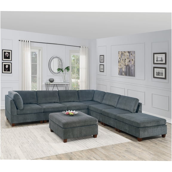 JERFIT Modern Grey Chenille 8-Piece Modular Sectional Sofa Set with Ottomans for Living Room