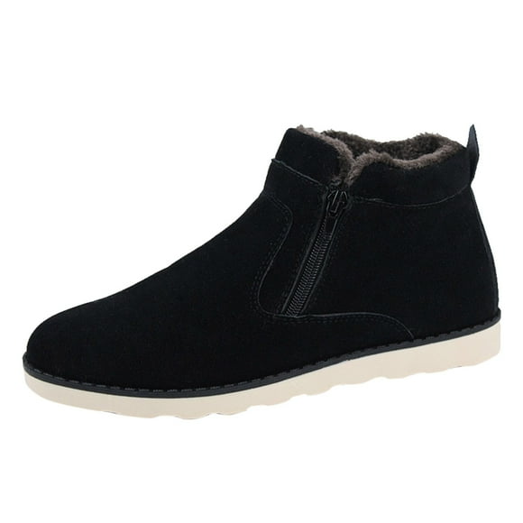 WEAIXIMIUNG Mens Boots Black Fashion Winter Men Snow Boots Round Toe Flat Bottom Non Side Zipper Suede Warm