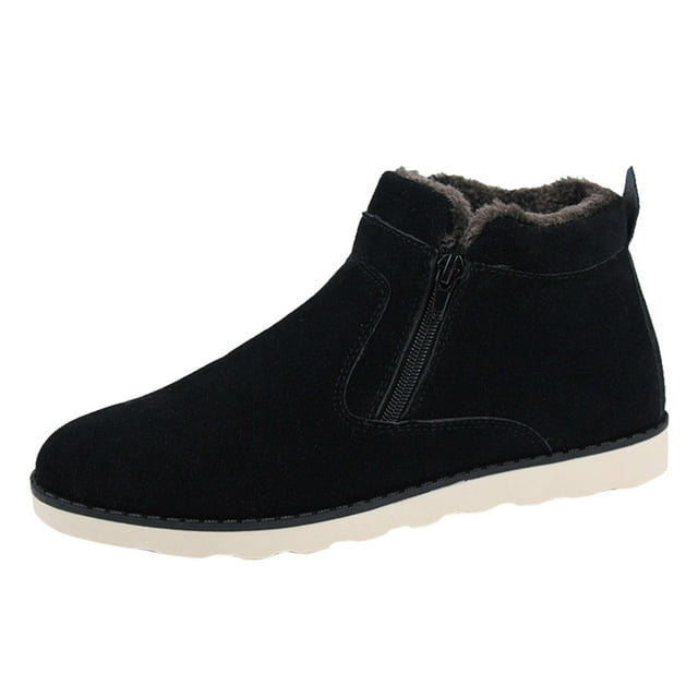 asddcavvf Fashion Winter Men Snow Boots Round Toe Flat Bottom Non Slip Waterproof Side Zipper Suede