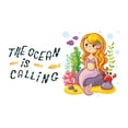 thumbnail image 2 of The Ocean Is Calling Mermaid Colorful Fish Salt Water Creatures Seahorse Urchin Kelp Queen Sweet Dreams Bedtime Unicorn Lovely Dear Dream Decorating Wall Decal Sticker - Size: 30 In X 18 In, 2 of 5