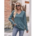 thumbnail image 4 of Long Sleeve Shirts for Women V Neck Casual Fall Tops Loose Fit Sweaters Tunic Fashion 2025 Clothes Gray Blue XXL, 4 of 7