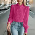 thumbnail image 6 of Gsakboxl Womens Blouses Womens Ruffled Long Sleeve Shirt Elegant Button Down Blouse with Ruffle Trim on Neckline Chic Casual Top for Spring and Autumn L, 6 of 7