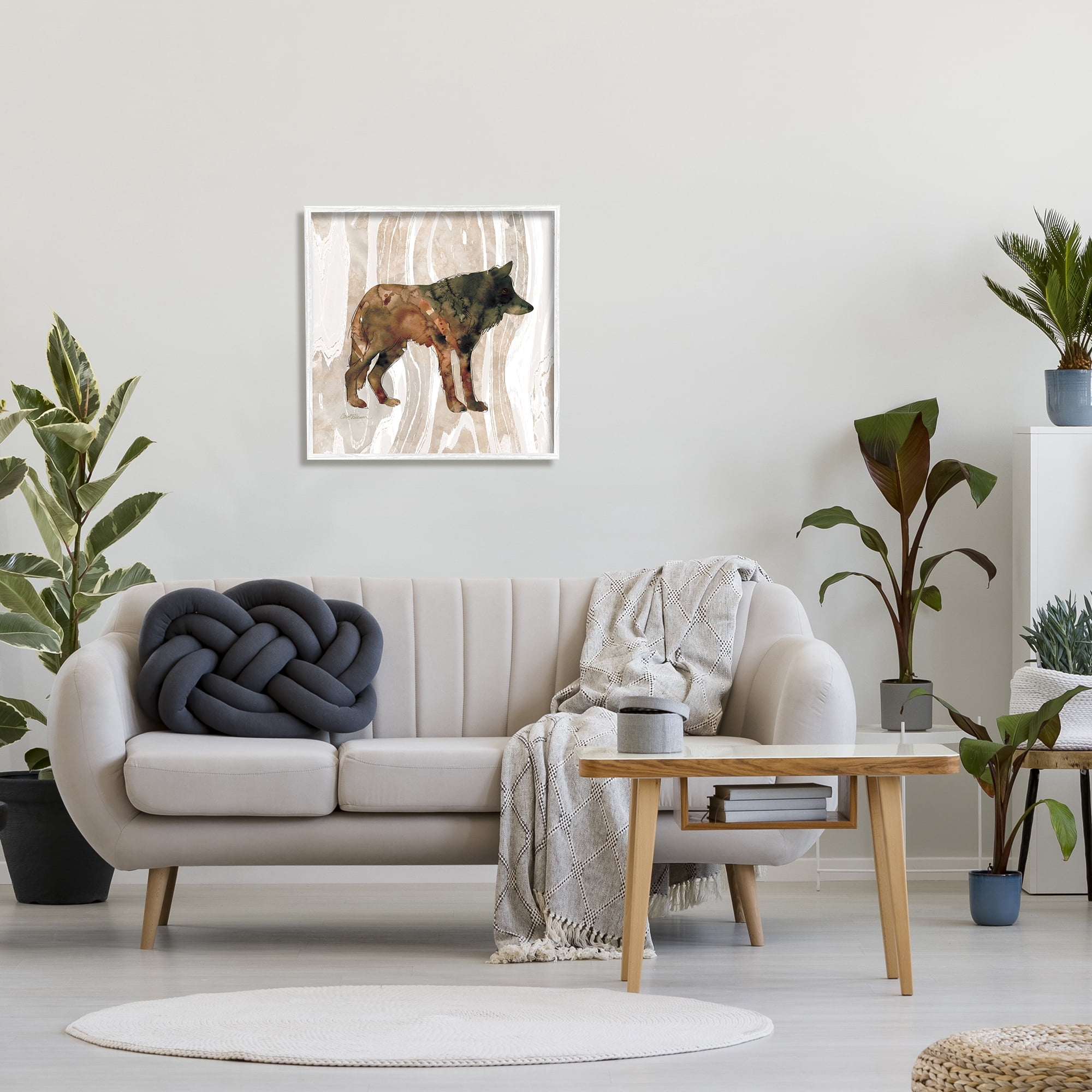 Stupell Industries Woodland Wolf Watercolor Silhouette Rustic Grain Pattern, 24 x 24, Design by Carol Robinson