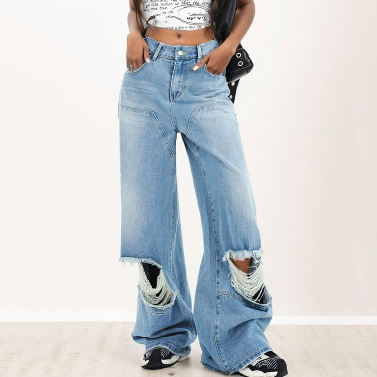 Missguided Blue Knee Rip Baggy Boyfriend Jeans Ripped Jeans
