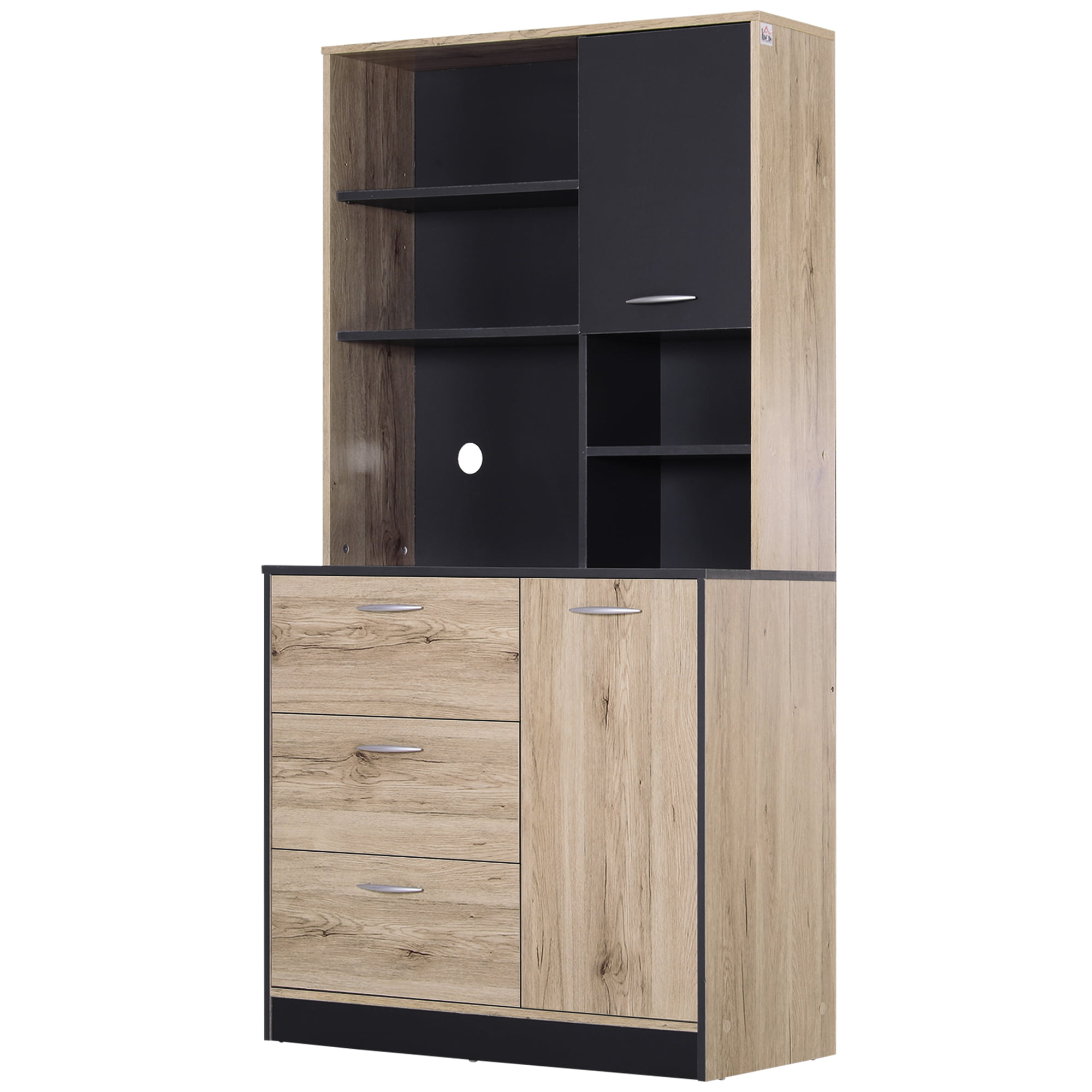 HomCom 67” Modern Freestanding Kitchen Cupboard Cabinet with Microwave ...