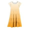 thumbnail image 4 of Quotay Robes pour Préados Filles Été Couleur Dégradée Col Rond Manches Volantées Robe Trapèze à Étages Robe Décontractée Respirante Confortable Robe Ludique pour Enfants Robe Fluide pour 6-15 Ans Jaune,130, 4 of 5