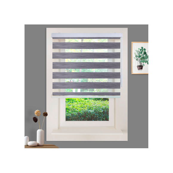 WYMO Zebra Blinds 34 x 84 INCH - Sheer Horizontal Blinds and Shades for Daytime and Nighttime - Light Filtering Roller Shades for Windows - Blue Grey - Manual Control Stick
