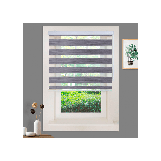 WYMO Zebra Blinds 43 x 64 INCH - Sheer Horizontal Blinds and Shades for Daytime and Nighttime - Light Filtering Roller Shades for Windows - Blue Grey - Manual Control Stick