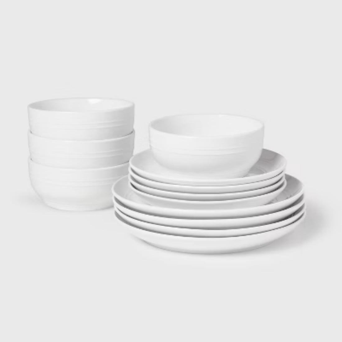 12pc Stoneware Westfield Dinnerware Set - 4 bowls, 4 dinner plates, 4 salad plates, glossy white