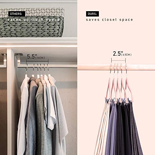HOUSE DAY Velvet Skirt Hangers 20 Packs Velvet Hangers with Clips Ultra Thin Non Slip Velvet Pants Hangers Space Saving Clothes Hanger Rose Pink
