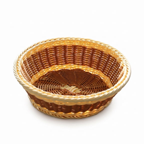 Bread Baskets for Serving – Round Woven Imitation Rattan Basket, Stackable Food Serving Holder for Kitchen, Restaurant & Table Use